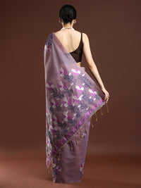 Woven Design Floral Muga Cotton Saree in Lavender