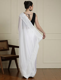 Embroidered Saree With Blouse Piece in White