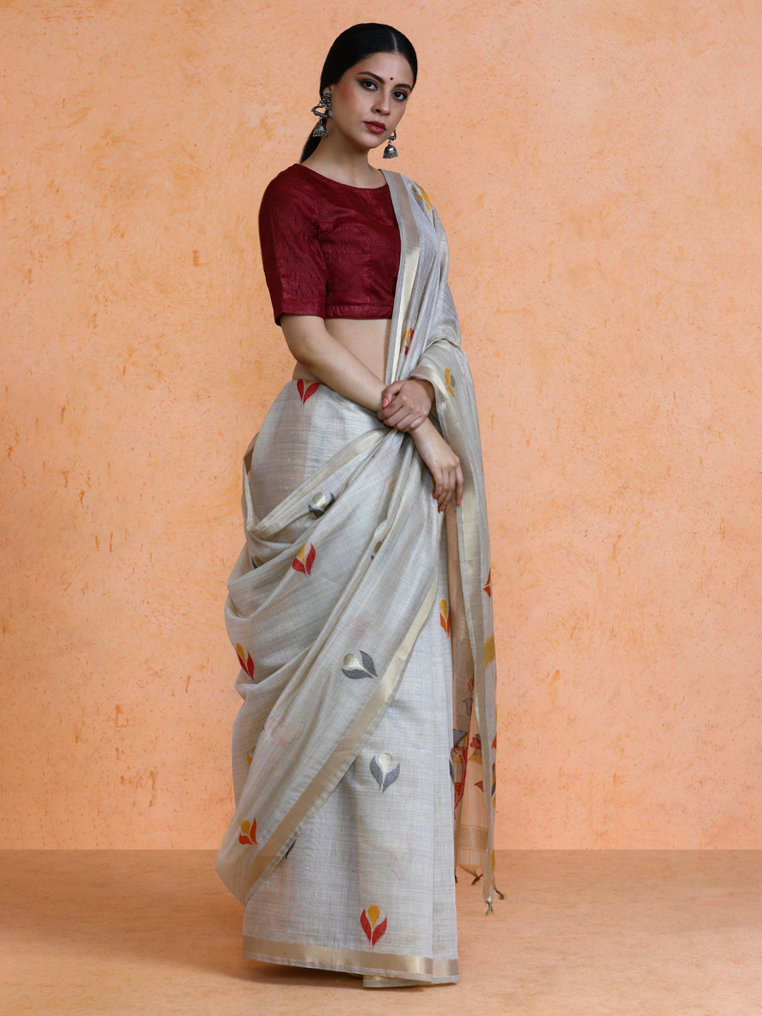 Rithika Cotton in Beige with Yellow Motifs