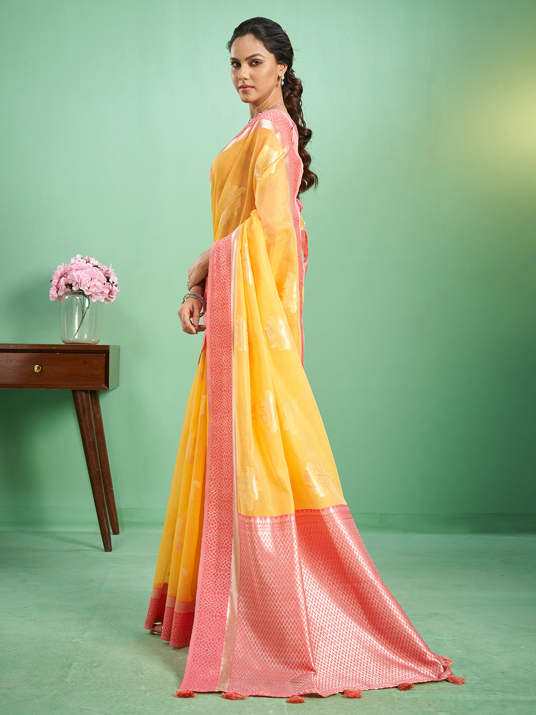 Rohini Cotton In Turmeric Yellow & Rose Pink