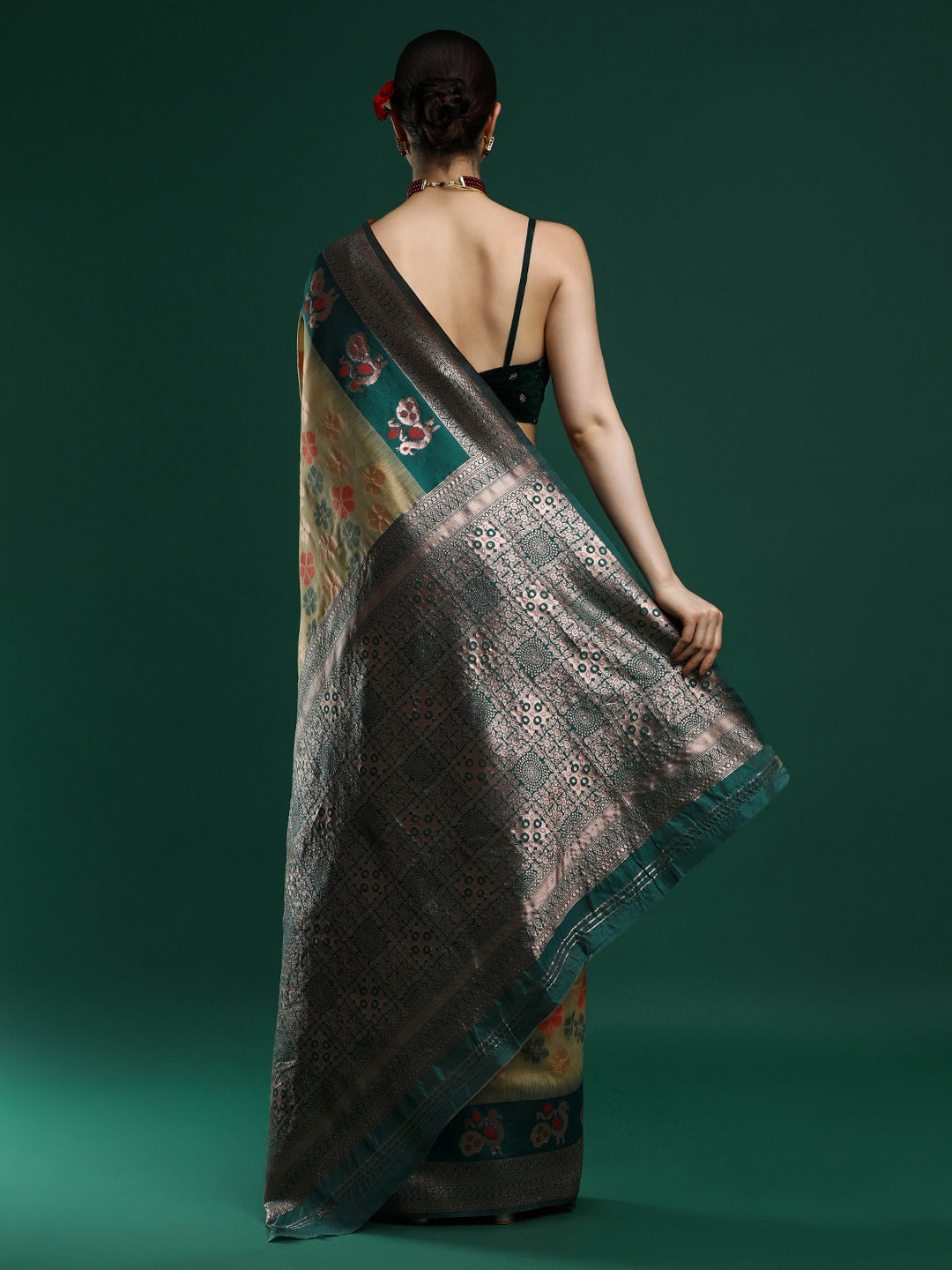 Woven Design Chanderi Cotton Saree in Dark Yellow