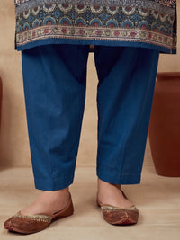 Embroidered Cotton Blend Round Neck Kurta & Trousers With Dupatta