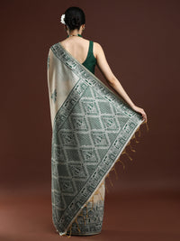 Woven Design Chanderi Cotton Saree with Green Motifs
