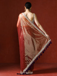 Embellished Satin Silk Sequinned With Tassles Saree in copper
