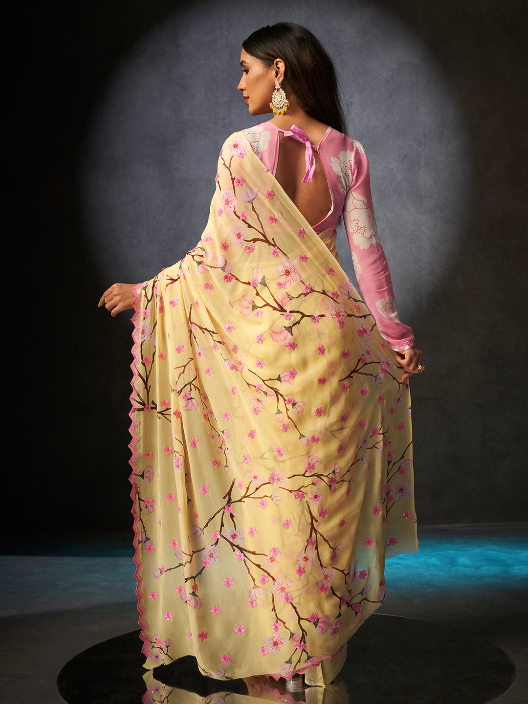 Basanti Bloom in Butter Yellow with Floral Motifs