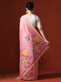 Floral Embellished Embroidered Chanderi Saree in pink