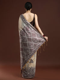 Woven Design Chanderi Cotton Saree with Dark Red Motifs