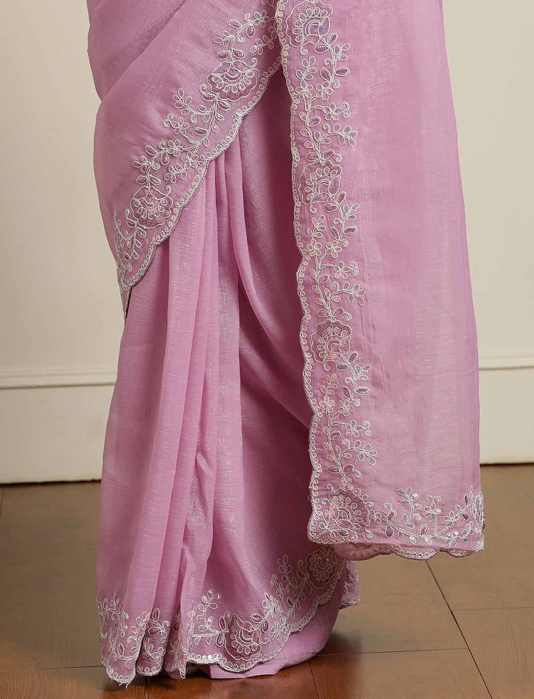Sequinned Saree With Blouse in Pink