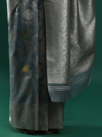 Woven Design Floral Chanderi Cotton Saree in Grey