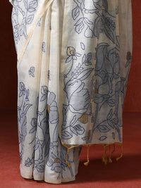 Floral Printed Zari Chanderi Saree in blue