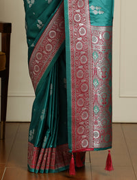 Ethnic Motifs Woven Design Banarasi Saree in Sea Green