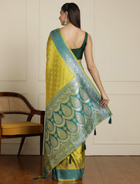 Woven Design Banarasi Saree With Unstitched Blouse in Light Green