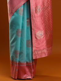 Sarha Ethnic Motifs Woven Muga Saree in Light Blue
