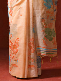 Floral Embellished Embroidered Chanderi Saree in peach
