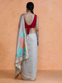 Leela Cotton in Beige with Coral Pink Motifs