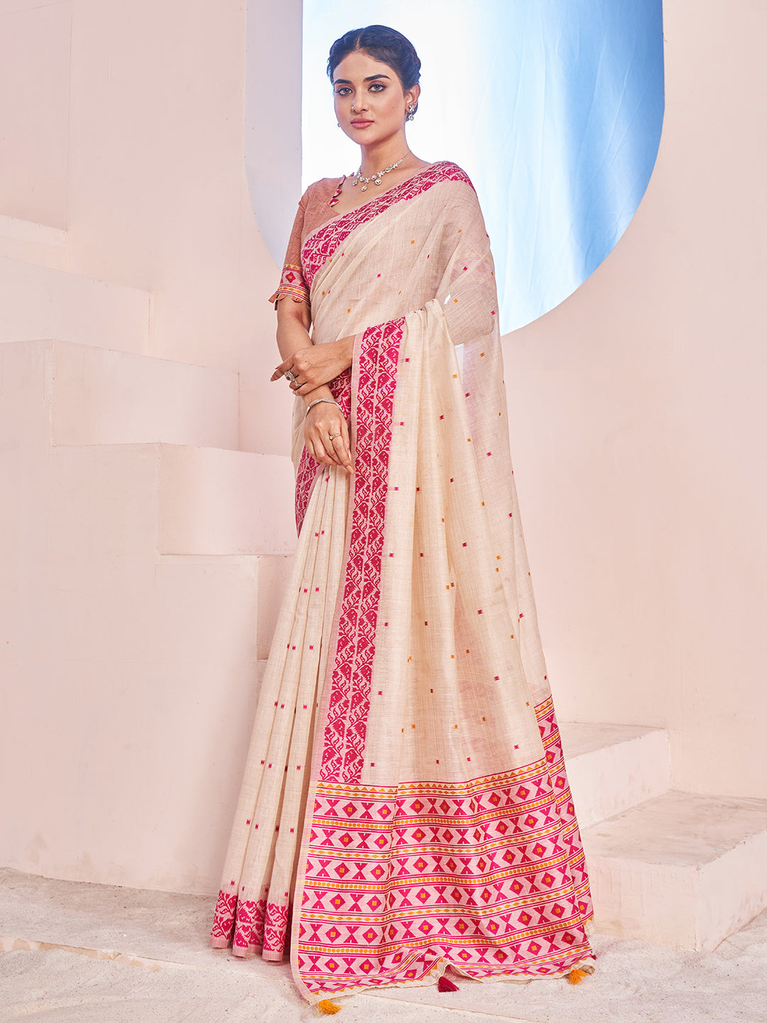 Aafreen Cotton in Beige and Pink