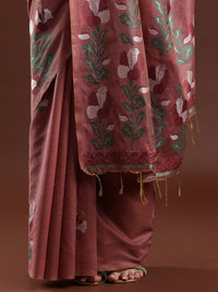 Woven Design Floral Muga Cotton Saree in Red