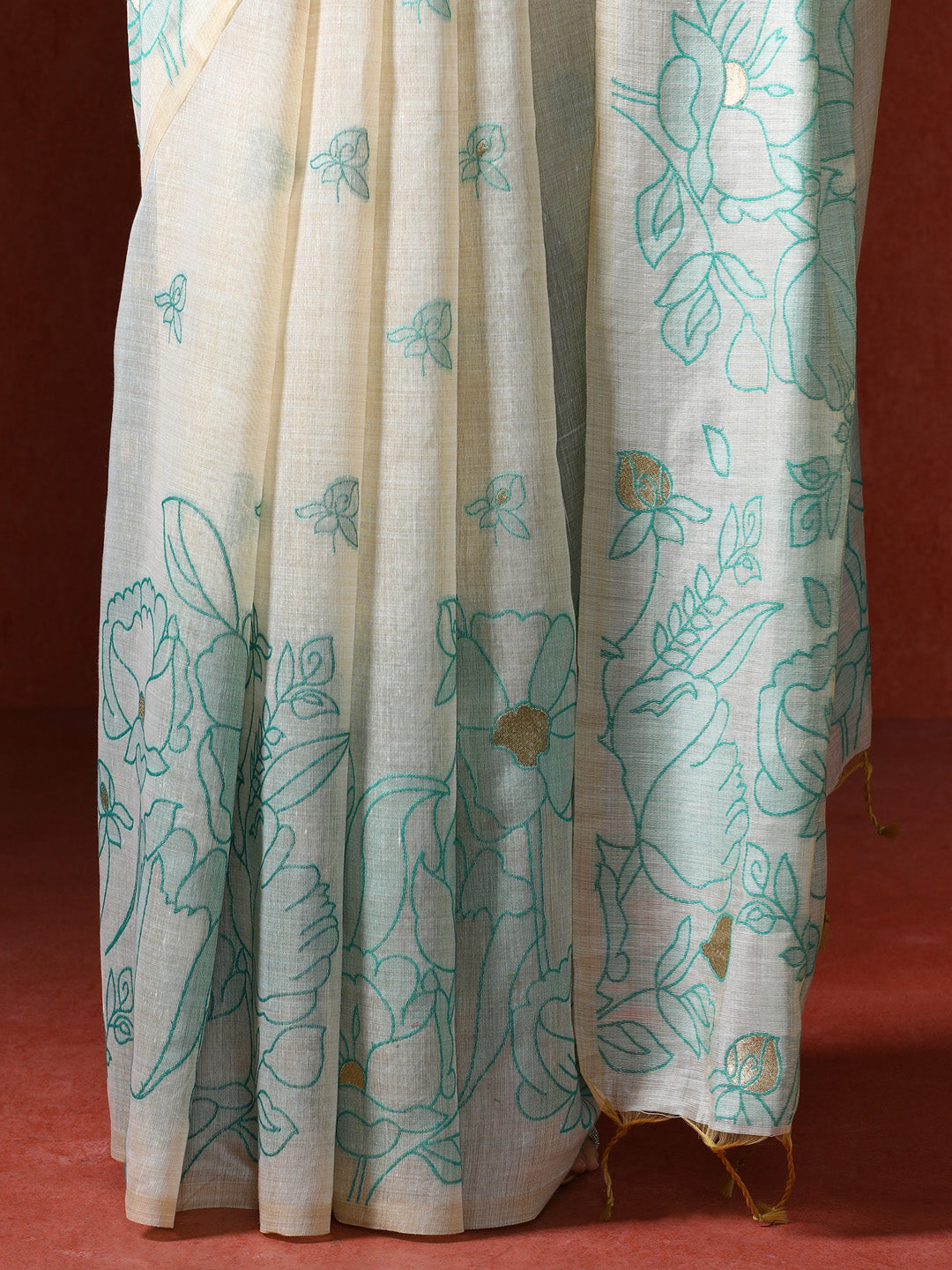 Floral Printed Zari Chanderi Saree in green