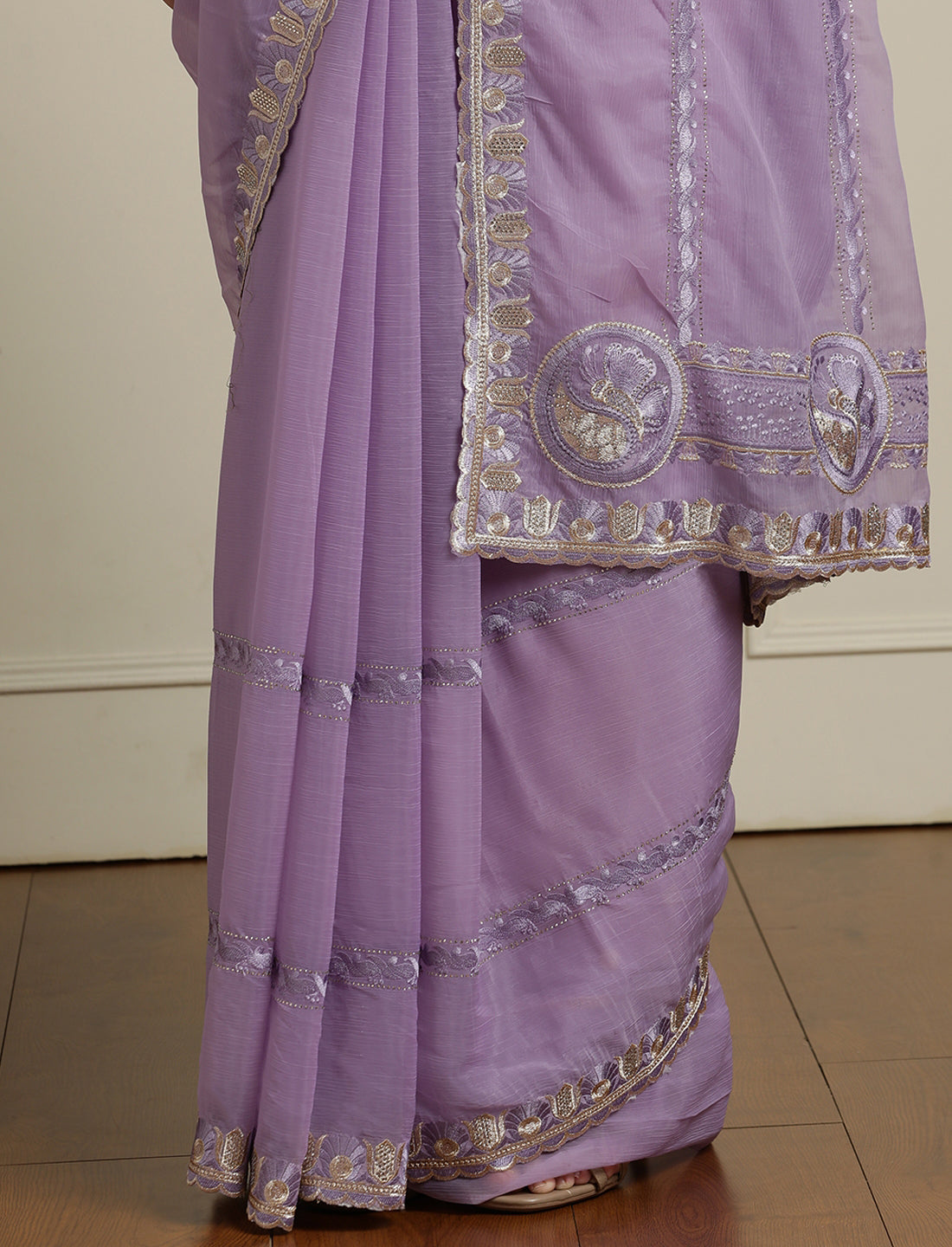 Embroidered Saree With Blouse Piece in Purple