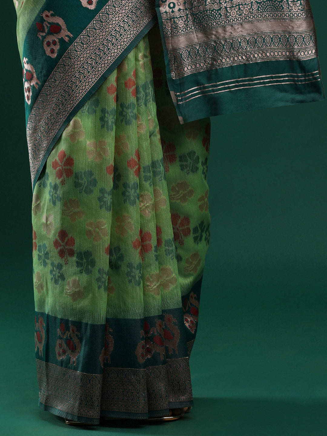 Woven Design Chanderi Cotton Saree in Green