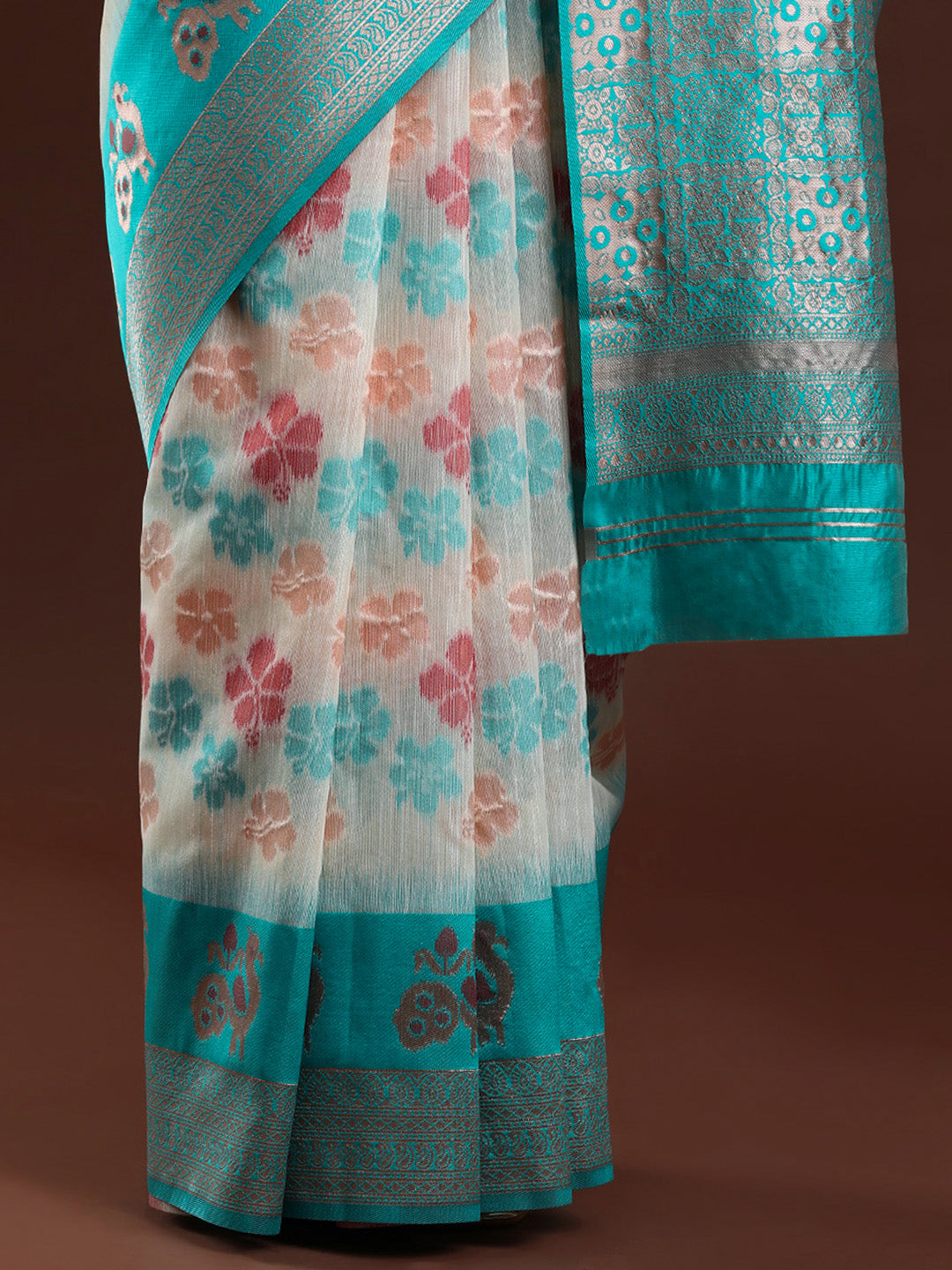 Woven Design Chanderi Cotton Saree in Light Grey