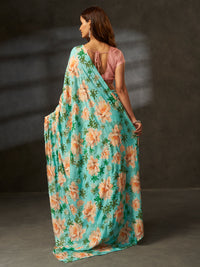 Bageecha Royale in Aqua Blue with Floral Motifs