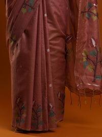 Sarha Women Floral Woven Design Zari Muga Saree in Rust Orange