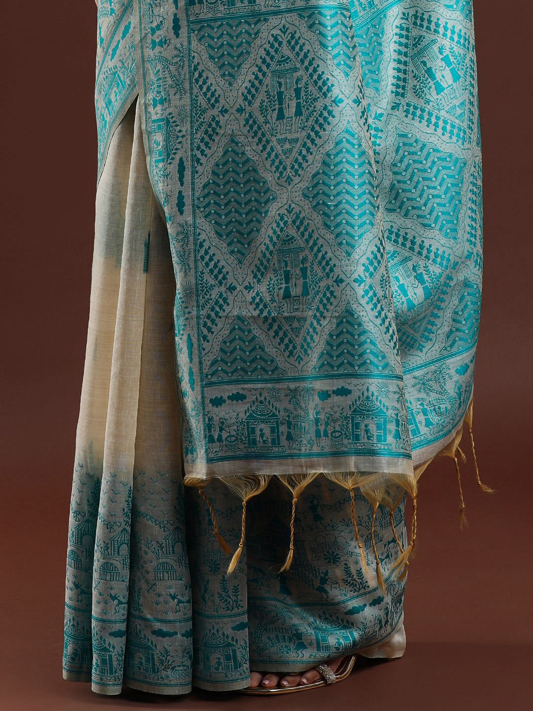 Woven Design Chanderi Cotton Saree with Blue Motifs
