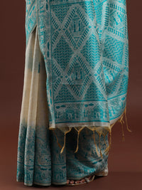 Woven Design Chanderi Cotton Saree with Blue Motifs
