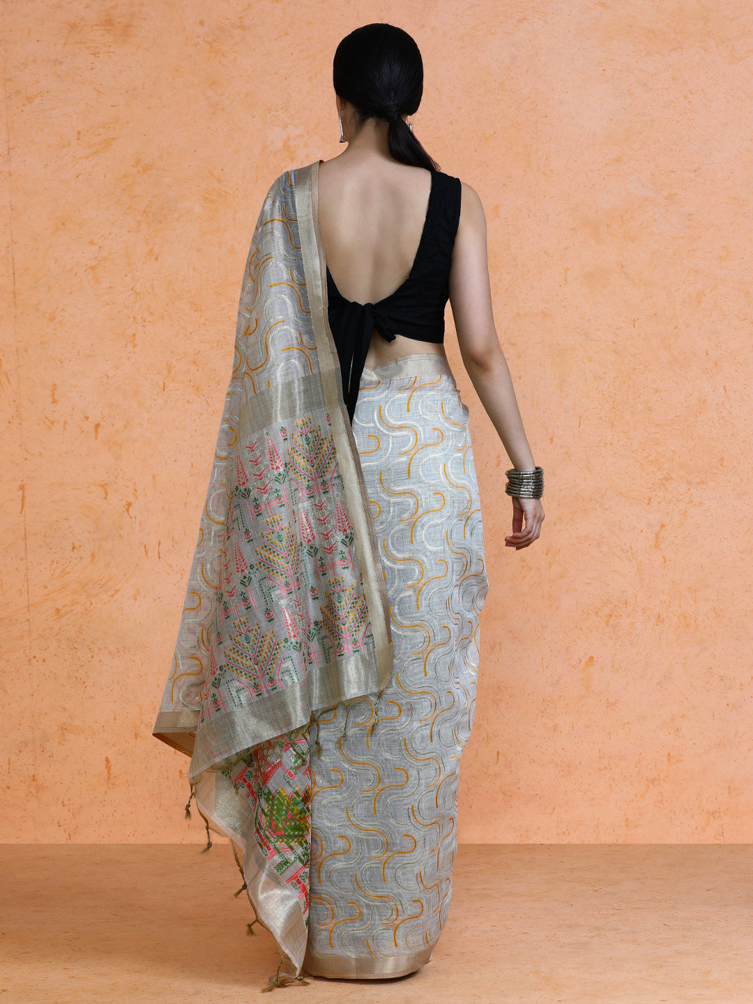 Zaika Cotton in Beige with Yellow Motifs