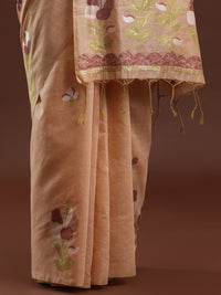Woven Design Floral Muga Cotton Saree in Orange