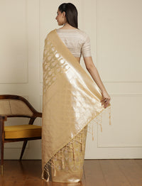 Geometric Woven Design Zari Muga Saree in Beige