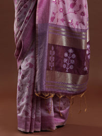 Woven Design Floral Chanderi Cotton Saree in Purple