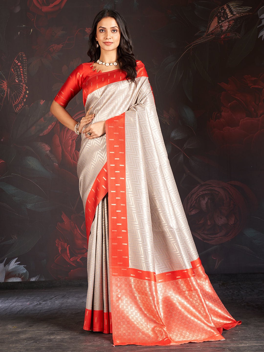 Vastra Silk In Red And Grey