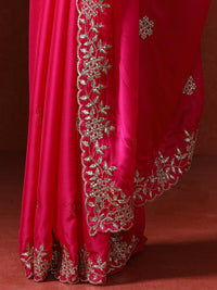 Ethnic Motifs Embroidered Sequinned Saree in pink