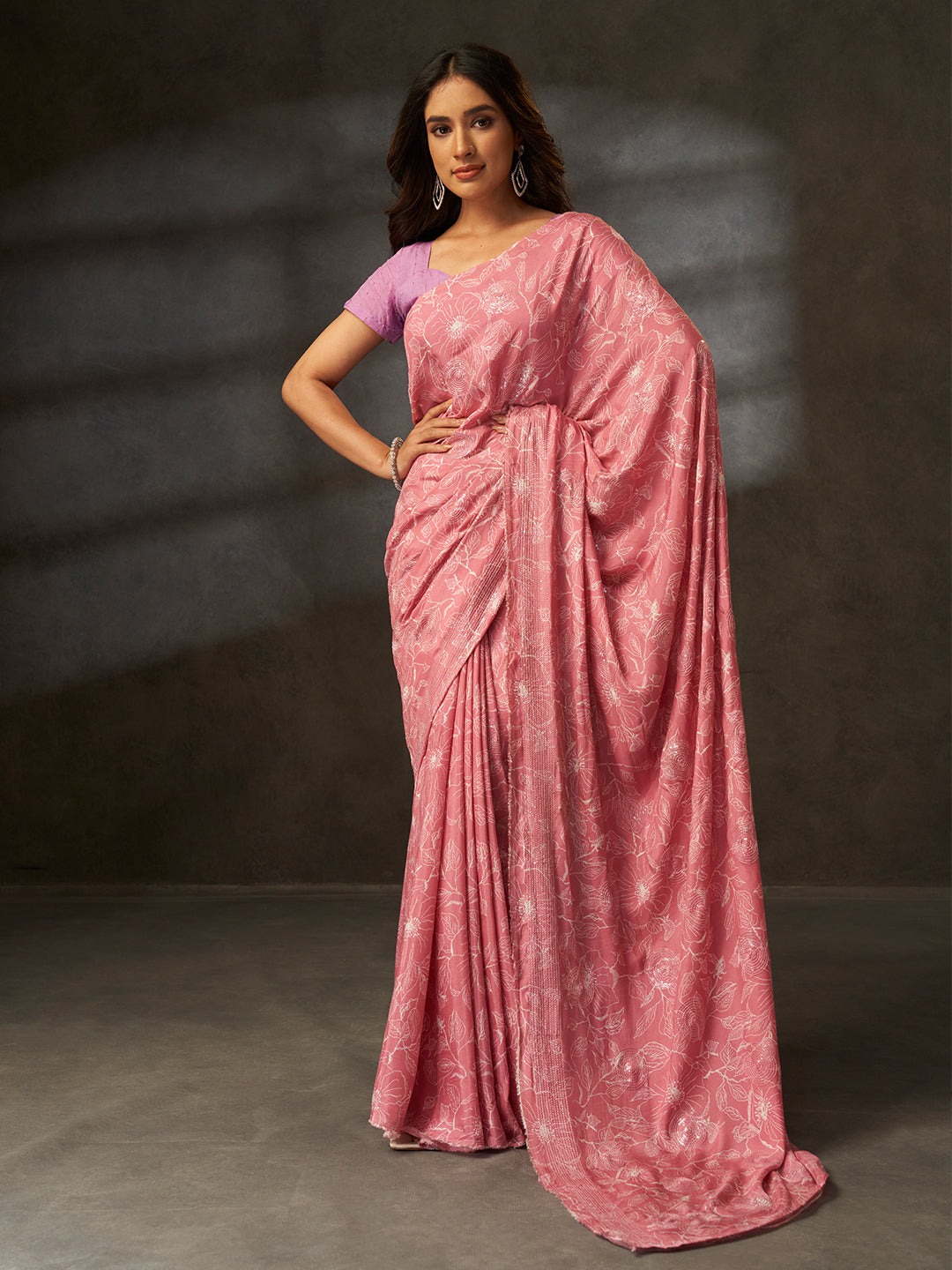 Bageecha Royale in Rose Pink with Floral Motifs