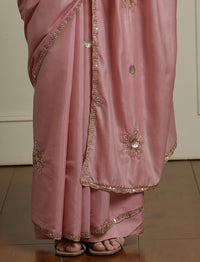 Embelished Saree With Blouse in Pink