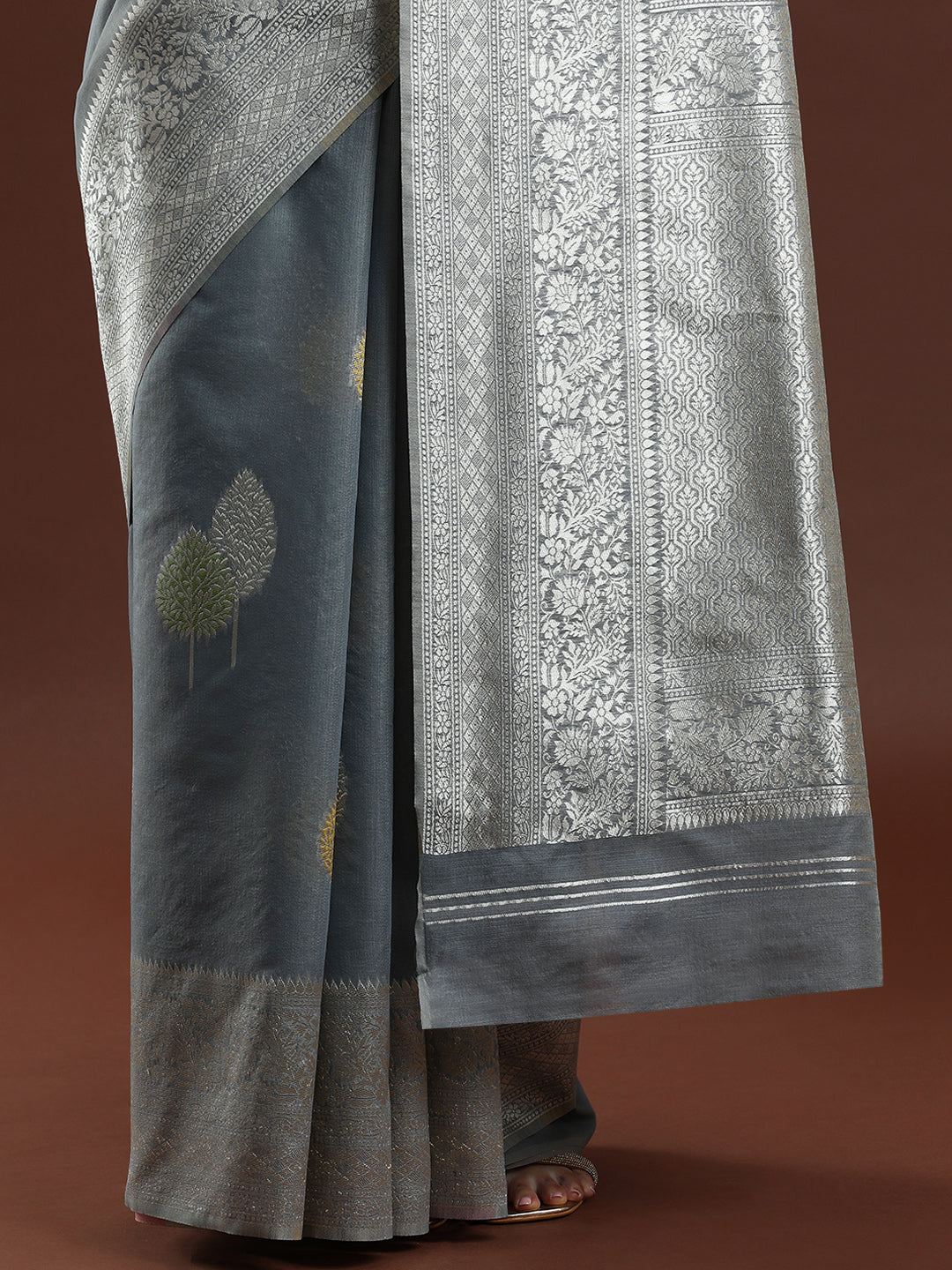 Woven Design Chanderi Cotton Saree in Grey