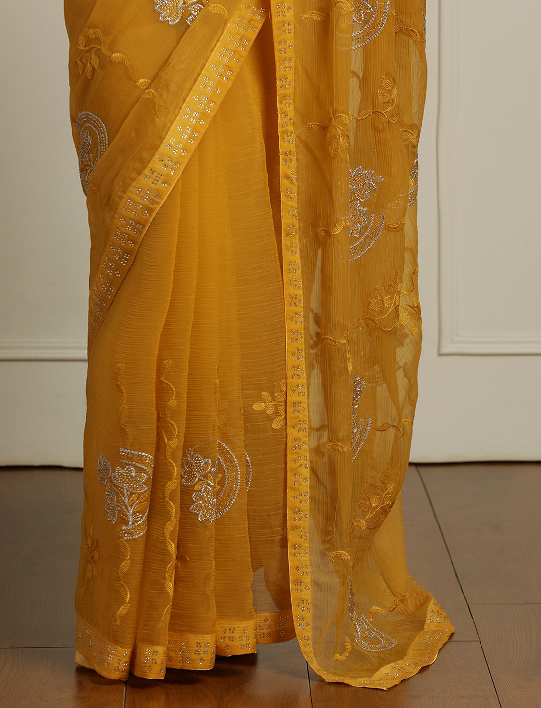 Floral Embellished Saree in Yellow