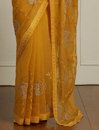 Floral Embellished Saree in Yellow