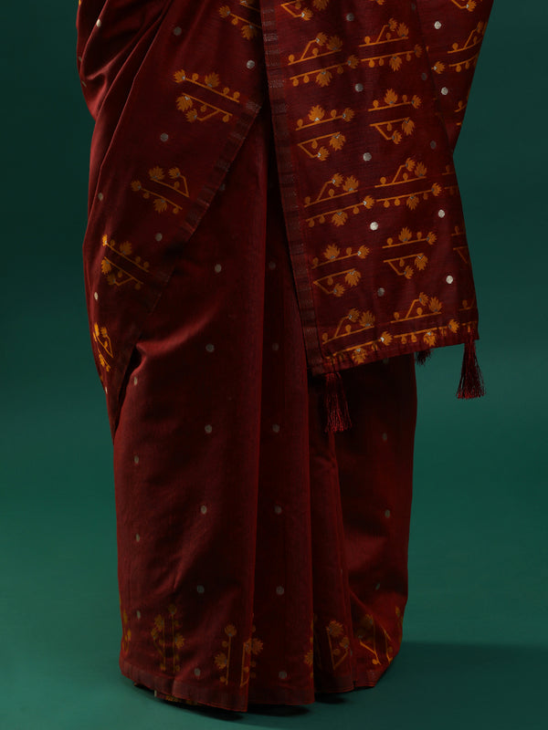 Sarha Ethnic Motifs Woven Design Zari Muga Saree in red
