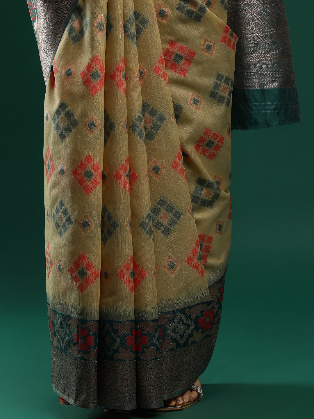 Woven Design Chanderi Cotton Saree in Dark Yellow