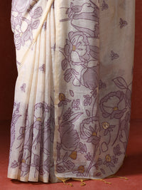 Floral Printed Zari Chanderi Saree in purple