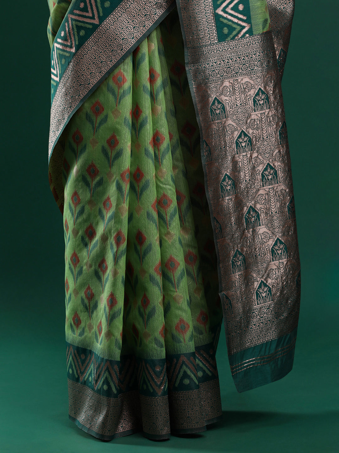 Woven Design Chanderi Cotton Saree in Green