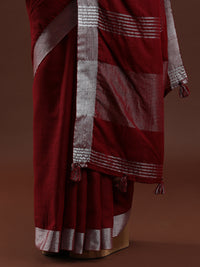 Woven Design Solid Bhagalpuri Linen Saree in Red