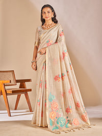 Leela Cotton In Beige With Coral Pink Motifs