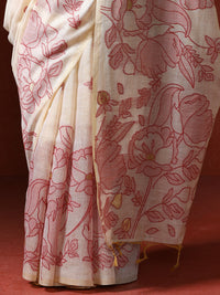 Floral Printed Zari Chanderi Saree in red
