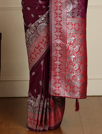 Ethnic Motif Woven Design With Unstitched Blouse in Purple