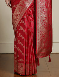 Ethnic Motif Woven Design Banarasi Saree in Pink