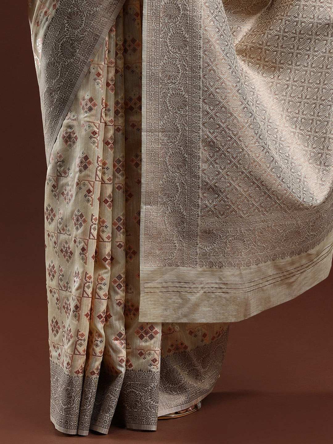 Woven Design Chanderi Cotton Saree in Beige